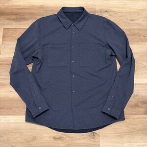 Lululemon Compatibility Shirt Mens Large Blue Snap Front Long Sleeve Stretch